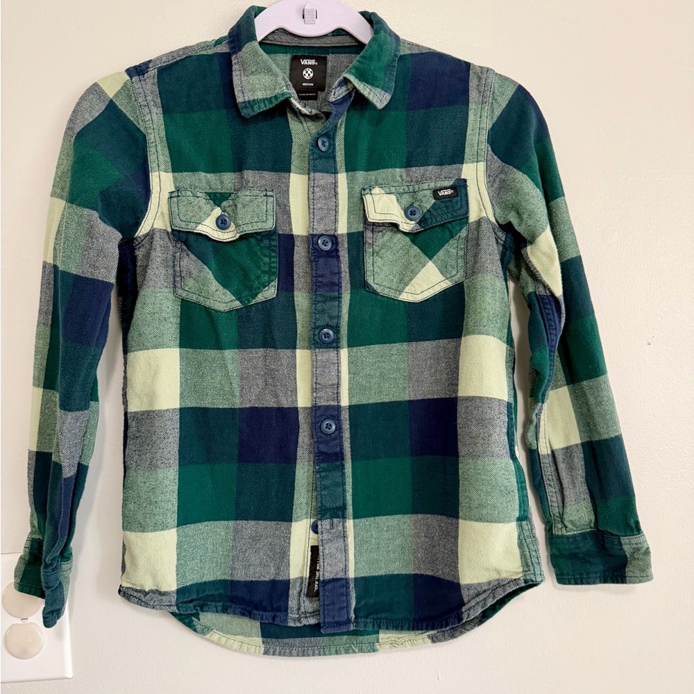 Vans Plaid Green and Blue Kids Flannel
